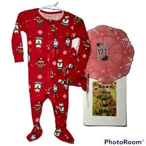 NWT Petit Lem Red Onesie Pajama Holiday Print 2pc Size 9 months